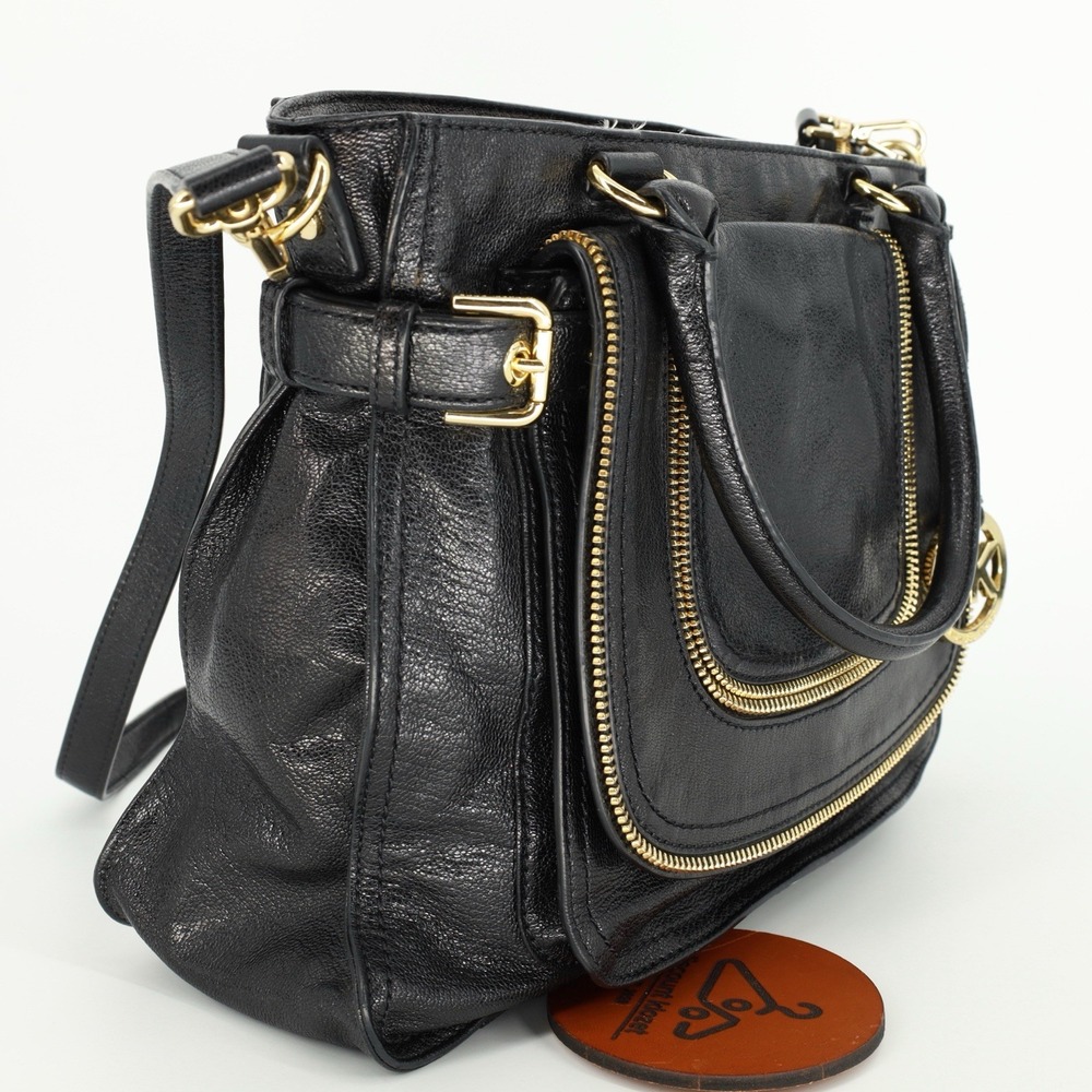 MICHAEL KORS Naomi Large Satchel Black Luxury‎ Leather Zippers Handbag Purse Bag - Picture 2 of 12